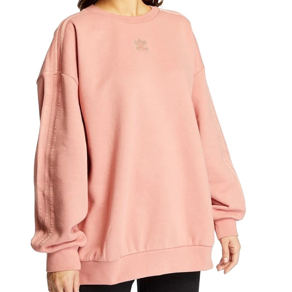 Adidas Crew Neck Sweatshirt Embroidered Shimmer Logo Oversized Ash Pink L NWOT